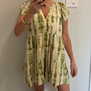 Maria Oliver Tie-Dye Mini Dress Flutter Sleeve V-Neck Size M